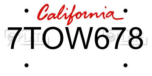 7TOW678 California License Plate
