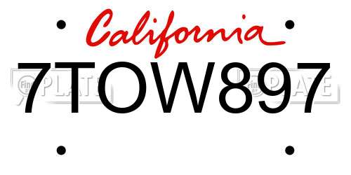 7TOW897 California License Plate