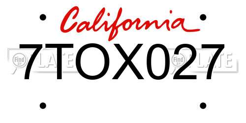 7TOX027 California License Plate