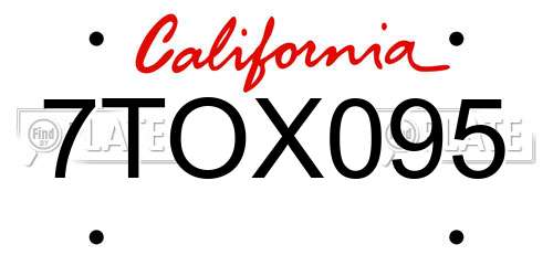 7TOX095 California License Plate