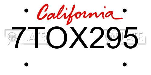 7TOX295 California License Plate