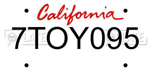 7TOY095 California License Plate