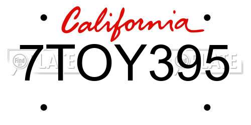 7TOY395 California License Plate