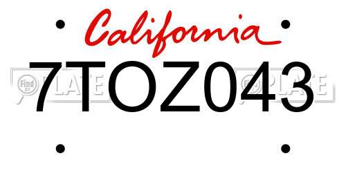 7TOZ043 California License Plate
