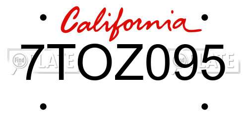 7TOZ095 California License Plate