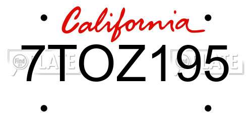 7TOZ195 California License Plate