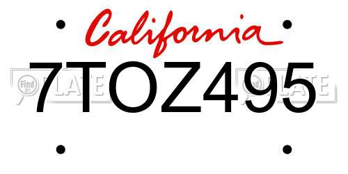 7TOZ495 California License Plate