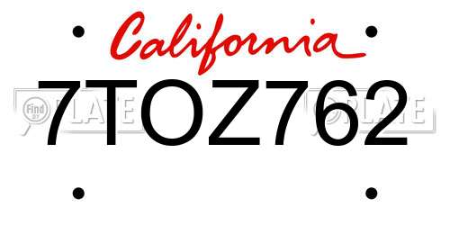 7TOZ762 California License Plate