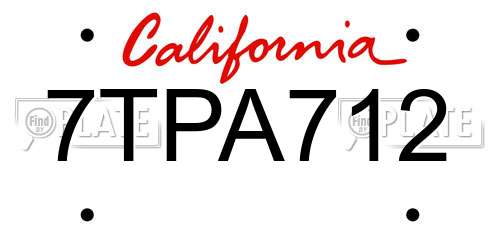 7TPA712 California License Plate