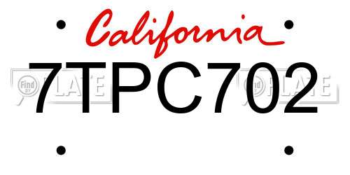 7TPC702 California License Plate