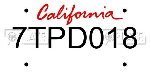 7TPD018 California License Plate