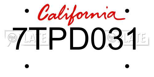 7TPD031 California License Plate