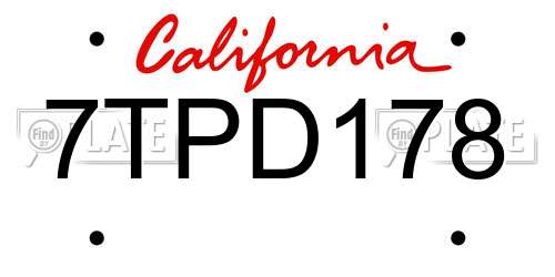 7TPD178 California License Plate