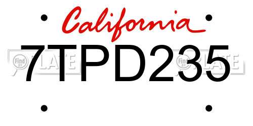 7TPD235 California License Plate