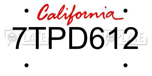 7TPD612 California License Plate