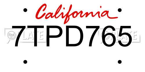 7TPD765 California License Plate