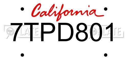 7TPD801 California License Plate