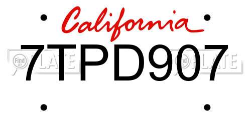 7TPD907 California License Plate