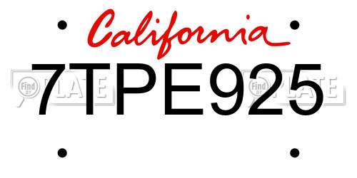 7TPE925 California License Plate