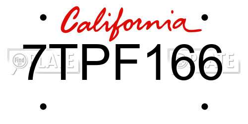 7TPF166 California License Plate