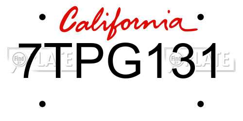 7TPG131 California License Plate