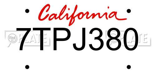 7TPJ380 California License Plate