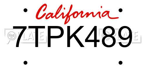 7TPK489 California License Plate