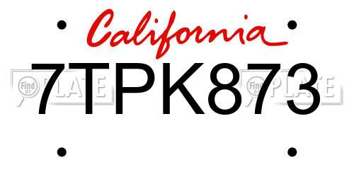7TPK873 California License Plate