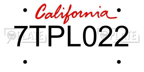 7TPL022 California License Plate