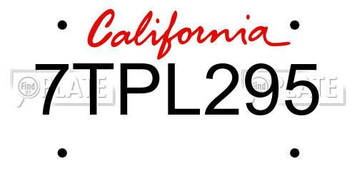 7TPL295 California License Plate