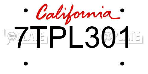 7TPL301 California License Plate