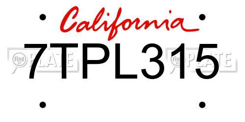 7TPL315 California License Plate
