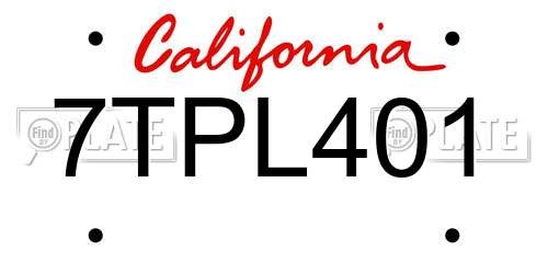 7TPL401 California License Plate