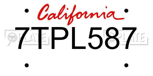 7TPL587 California License Plate