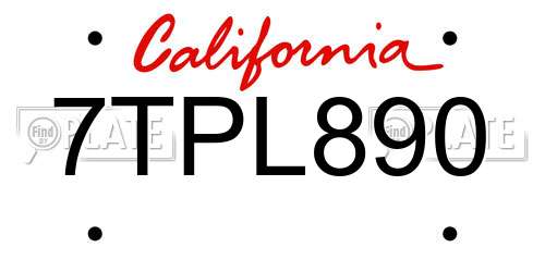 7TPL890 California License Plate