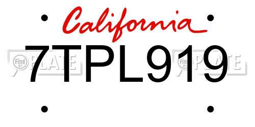 7TPL919 California License Plate