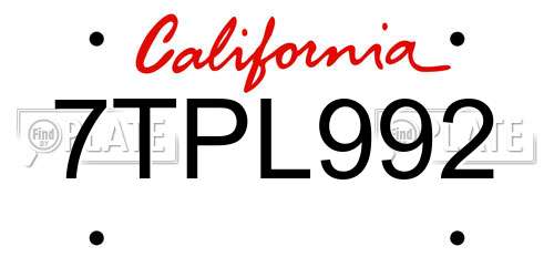 7TPL992 California License Plate