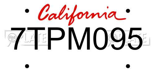 7TPM095 California License Plate