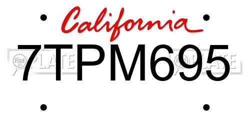 7TPM695 California License Plate