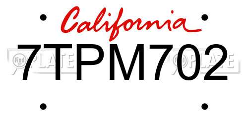 7TPM702 California License Plate