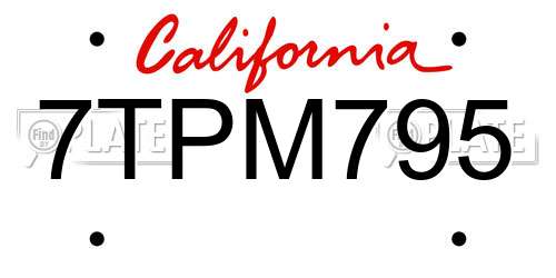 7TPM795 California License Plate
