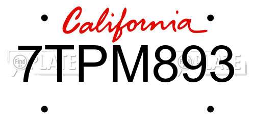 7TPM893 California License Plate