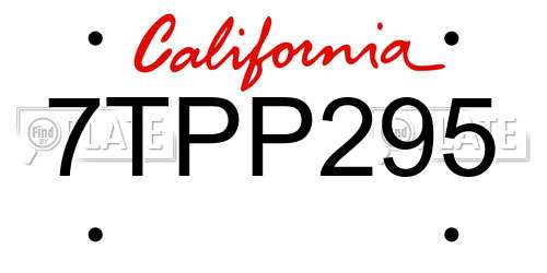 7TPP295 California License Plate