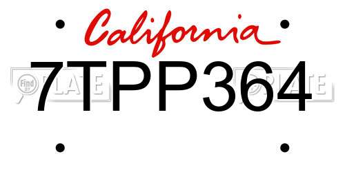 7TPP364 California License Plate