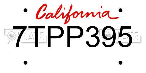 7TPP395 California License Plate