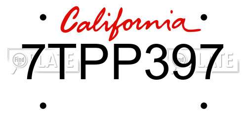 7TPP397 California License Plate