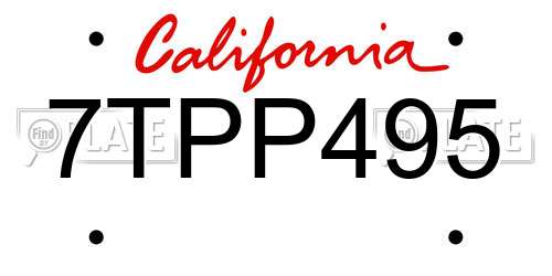7TPP495 California License Plate