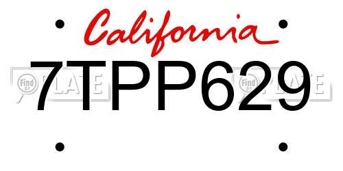 7TPP629 California License Plate