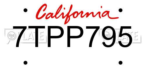 7TPP795 California License Plate