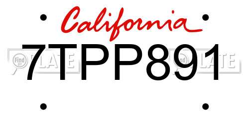 7TPP891 California License Plate